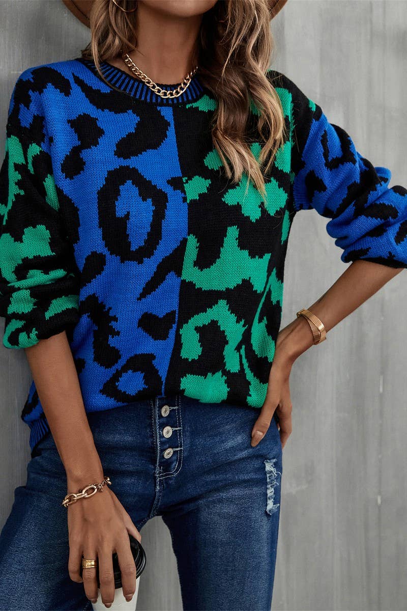 CWOSWL3151_CREW NECK LEOPARD PRINT KNITTED SWEATER
