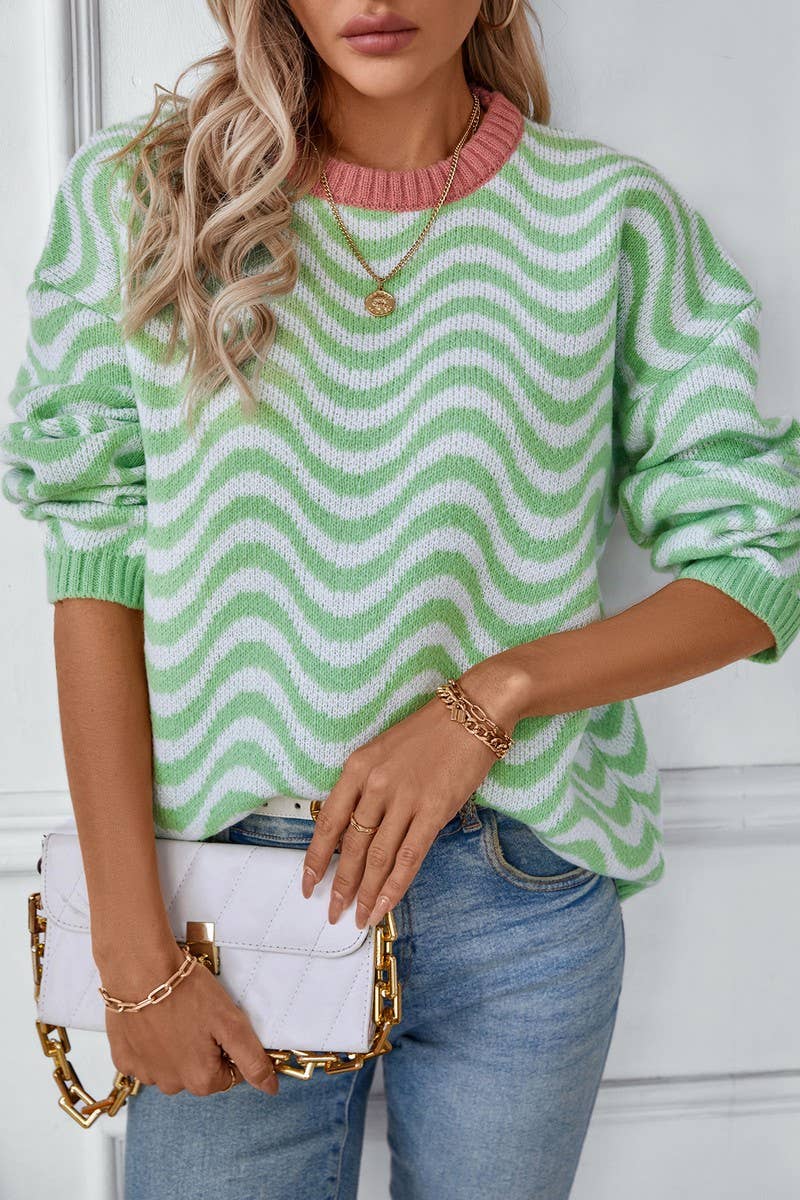 CWOSWL2829_CONTRAST WAVY STRIPED KNITTED SWEATER