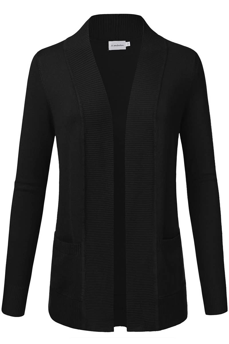 AWOCAL313_Open Front Long Sleeve Pockets Sweater Cardigan