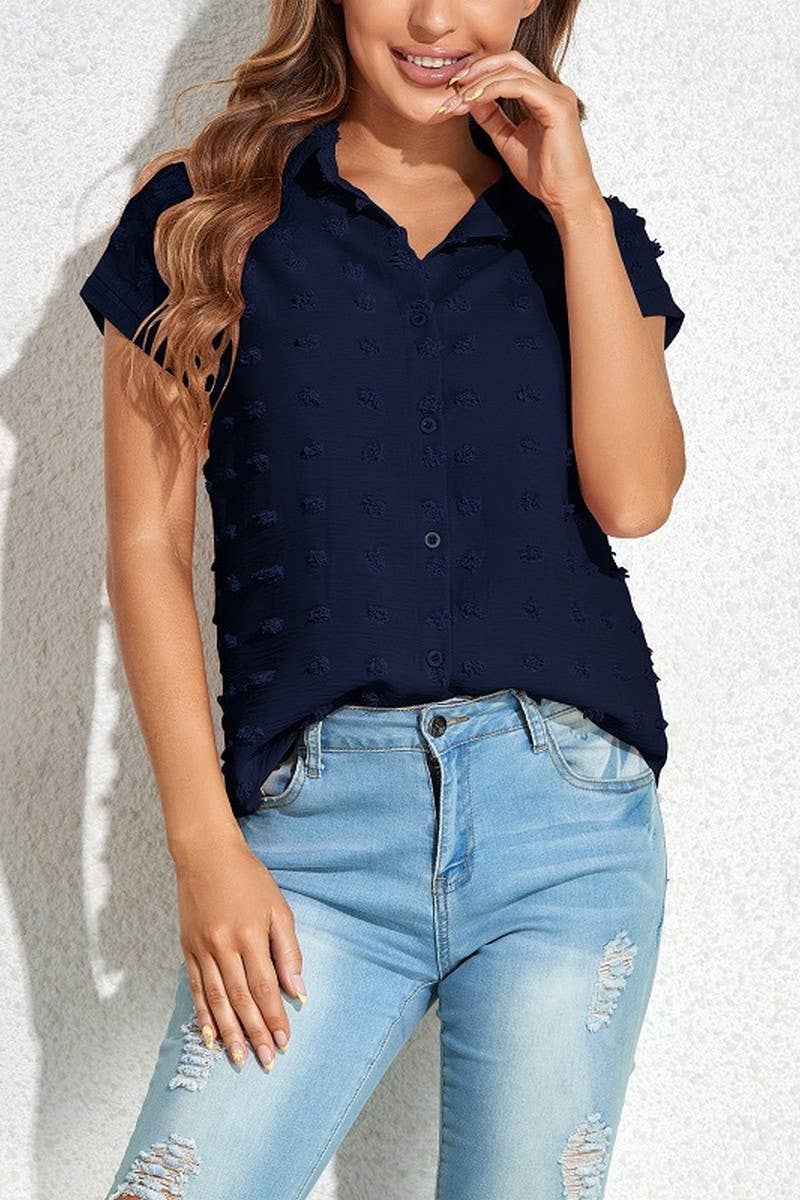 CWTBLS0614_ BUTTON SHORT SLEEVE SHIRT BLOUSE TOP