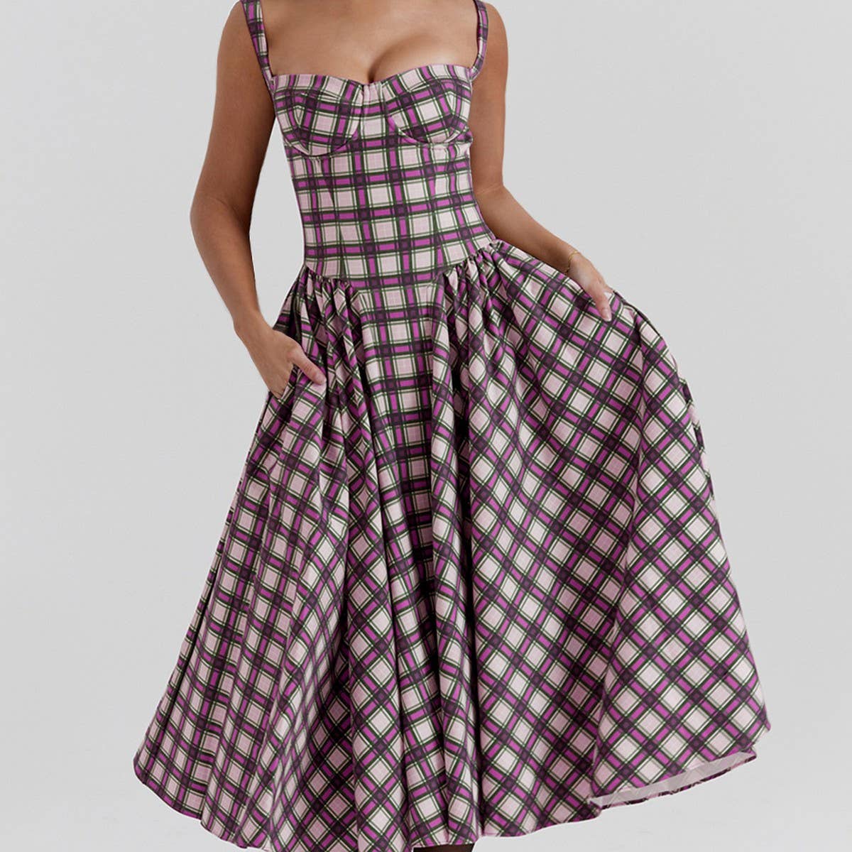 Camisole plaid court dress with big back
