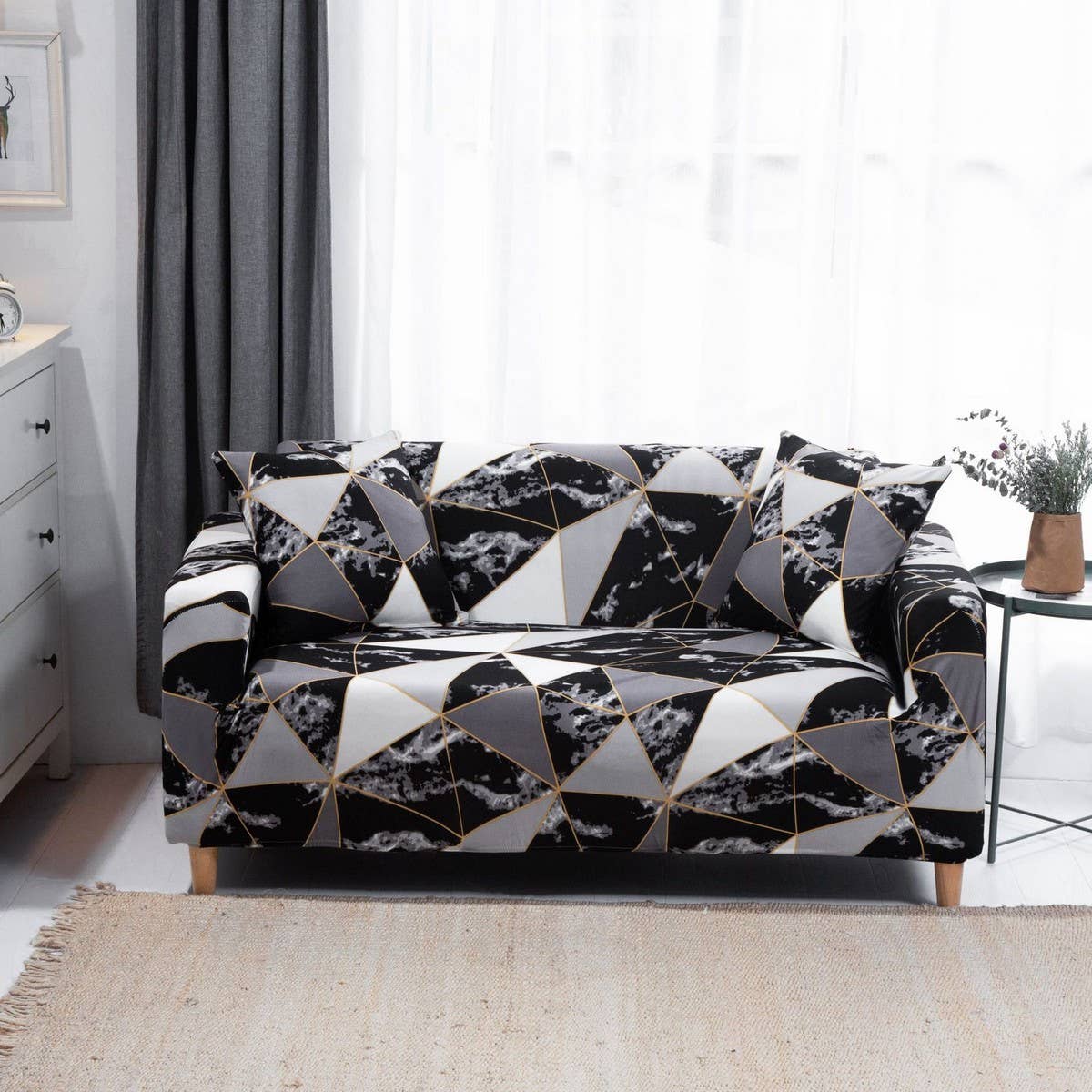 Modern Knit Sofa Cover, Stretch Fit, Solid Color