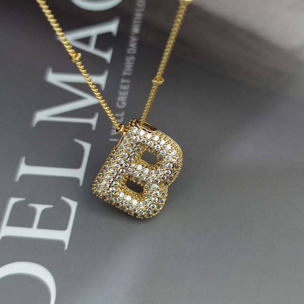 Copper Zirconia 26 Letters Pendant Necklace