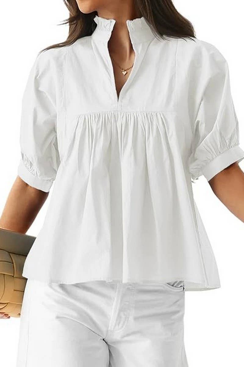 CWTBLS02489_2025 CASUAL V NECK LOOSE FIT COMMUTER SHIRT