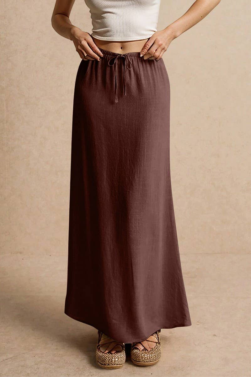 CWBLS0556_SOLID COLOR DRAWSTRING ELASTIC WAIST SKIRT