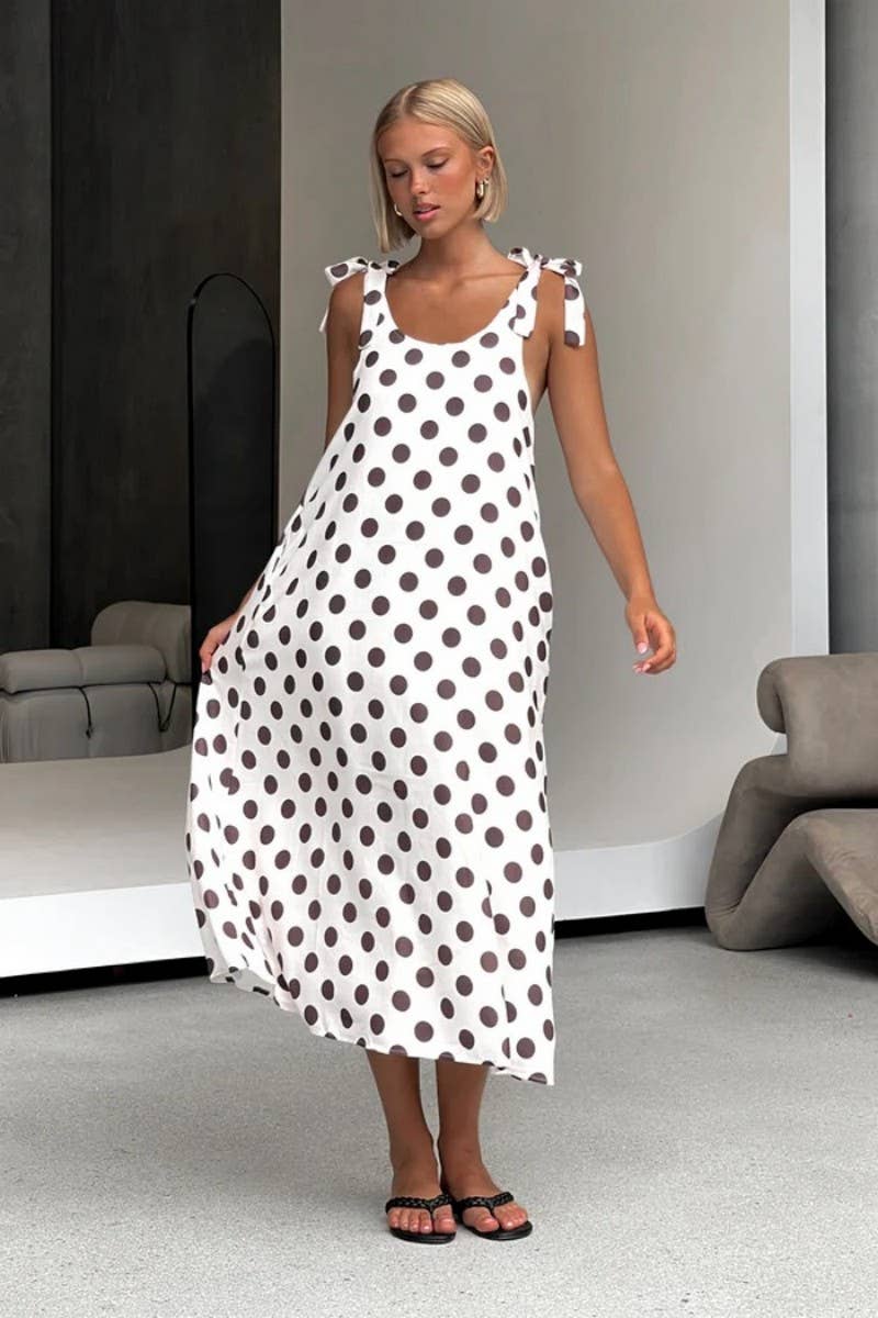 CWDHL1016_SUMMER POLKA DOT LOOSE A-LINE SUSPENDER DRESS