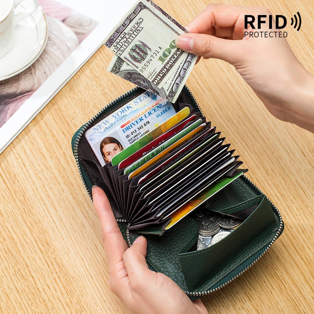 COIN PURSE ZIPPER GENUINE LEATHER CARD HOLDER_CWAB3831