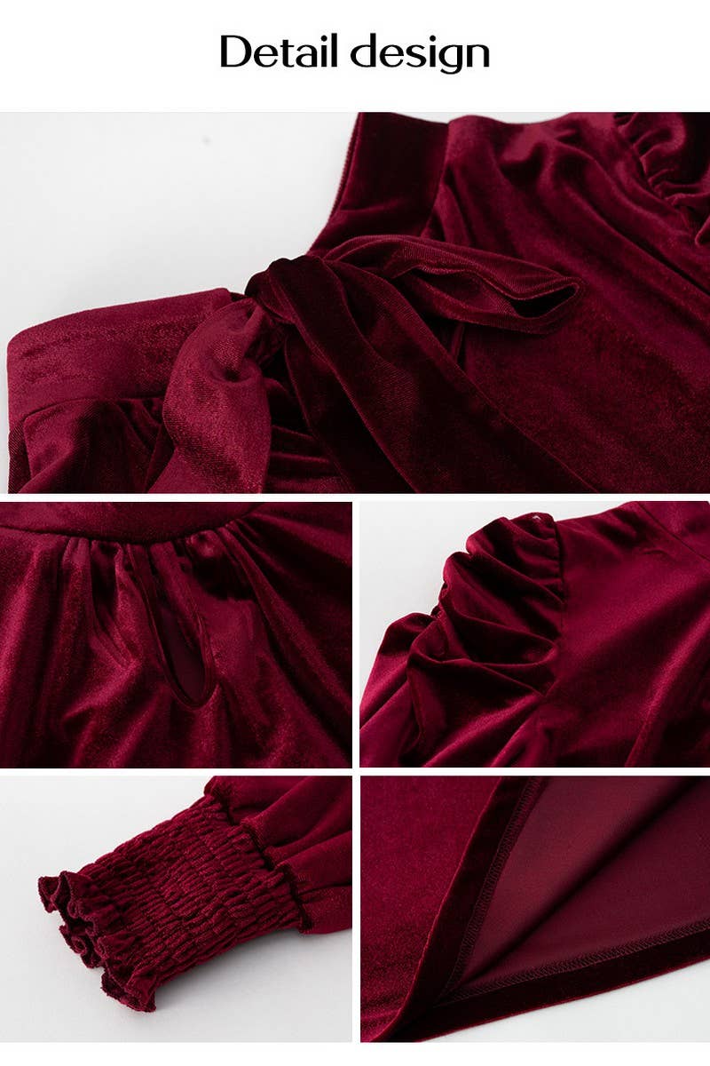 CWTBLL2790_VELVET PUFF SLEEVE TEMPERAMENT LONG SLEEVE TOP
