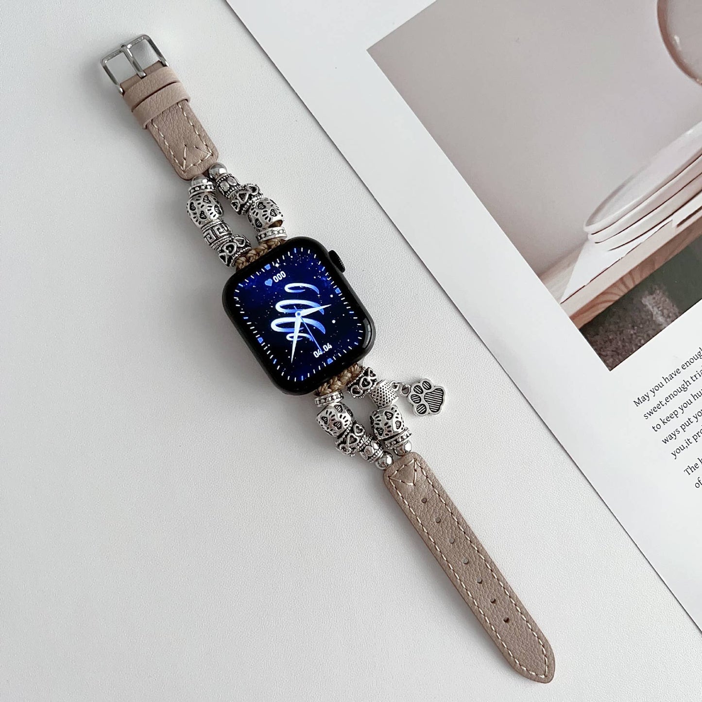 IWATCH9-1 SE DOG PAW ORNAMENT GENUINE LEATHER STRAP