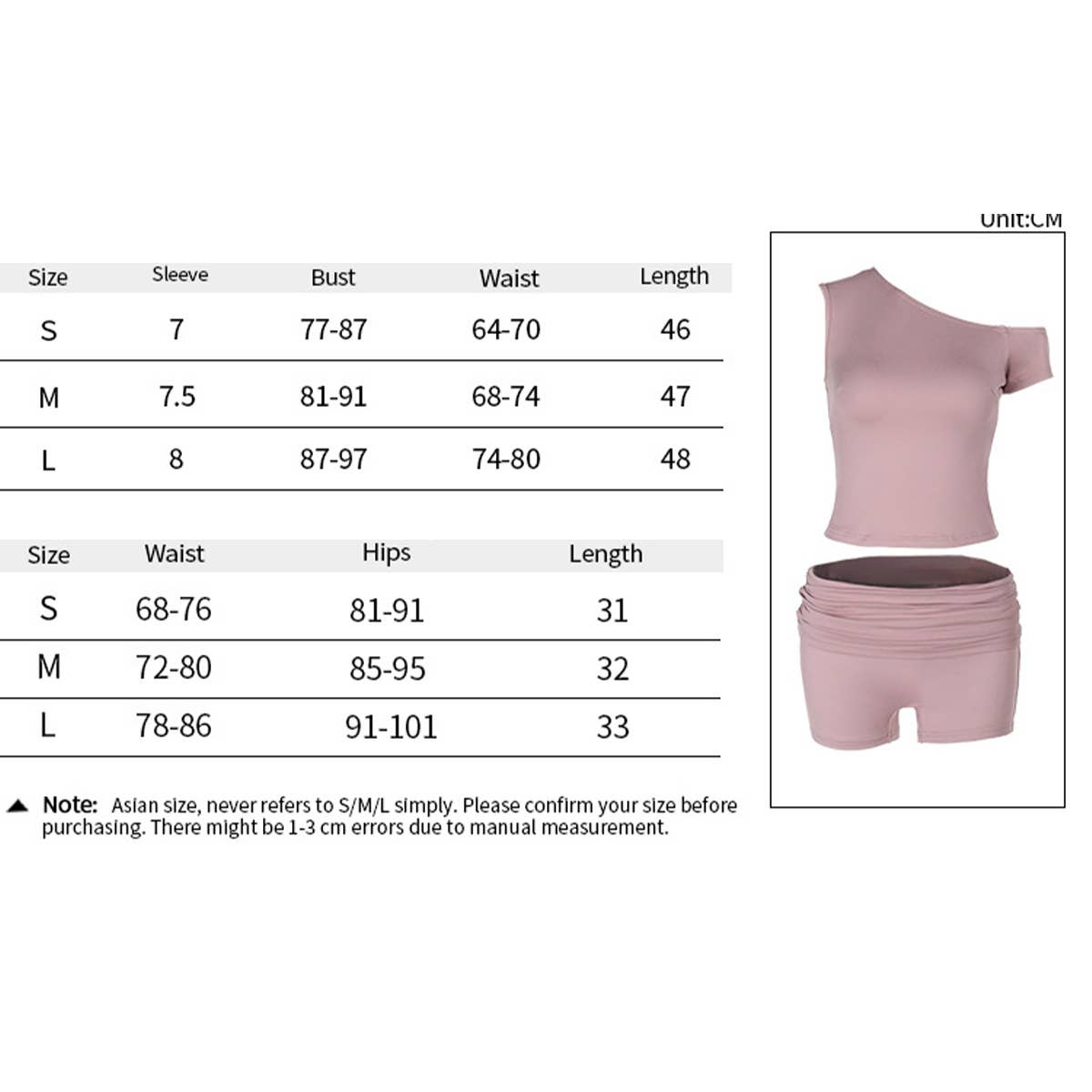 Diagonal shoulder pleated crop top short suit