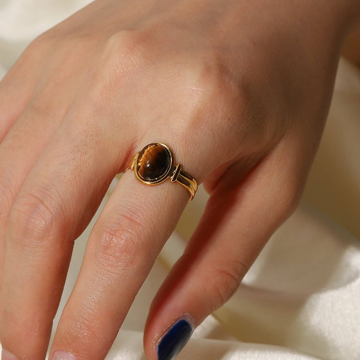 INLAID NATURALSTONE STAINLESS STEEL OPEN RINGS