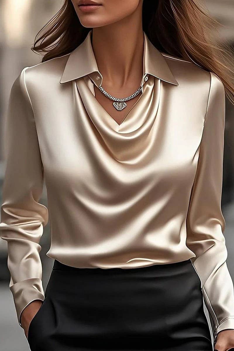 CWTBLL01202_2025 FALL WINTER DRAPED NECK LONG SLEEVE BLOUSE