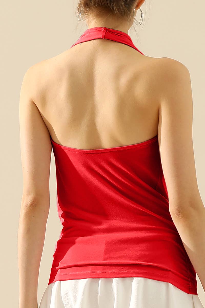 AWTHT028-P_Halter Neck Draped Front Open Back Top