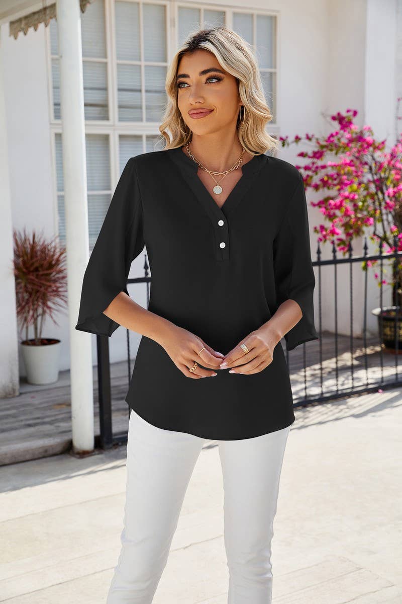 CWTBLS0438_V-Neck Short Sleeve Top