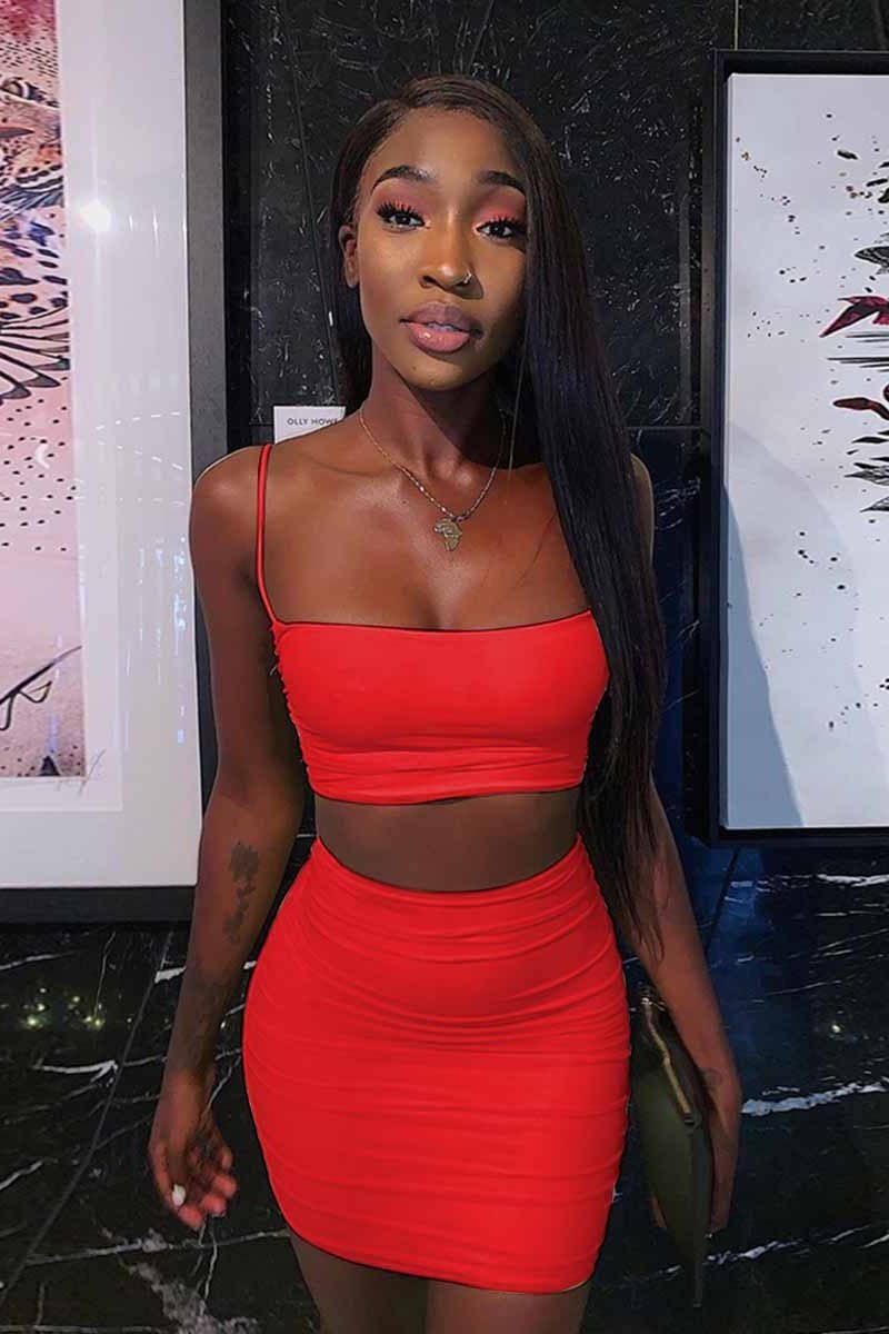 CWSTB00413_SEXY RUCHED STRAP TANK & BODYCON SKIRT SET