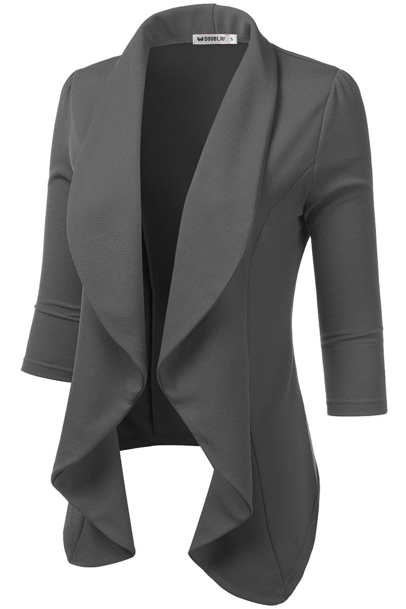 CWOBL089_Casual Work 3/4 Sleeve Open Front Blazer