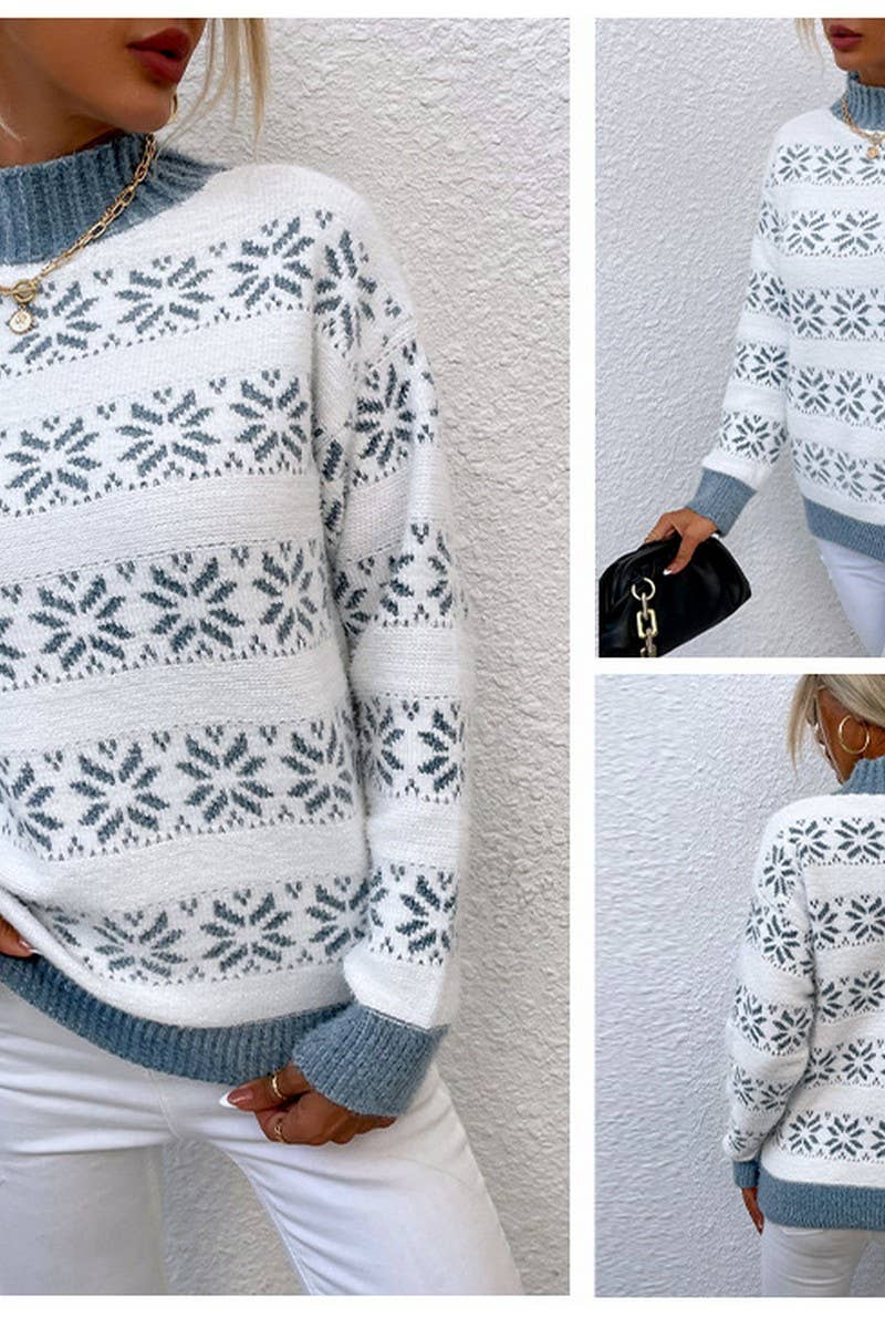 CWOSWL2565_HALF TURTLENECK SNOWFLAKE CHRISTMAS SWEATER