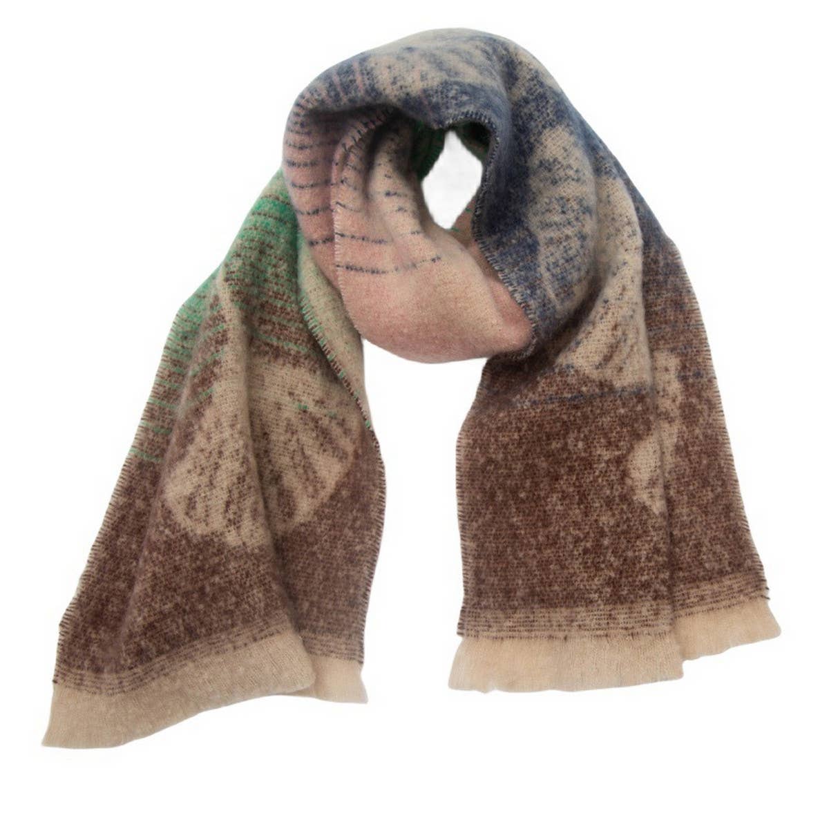 Ginkgo Jacquard Scarf ? Loop Yarn Fringe Winter