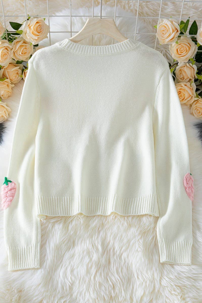 CWOSWL6959_3D STRAWBERRY APPLIQUE ELEGANT PULLOVER SWEATER
