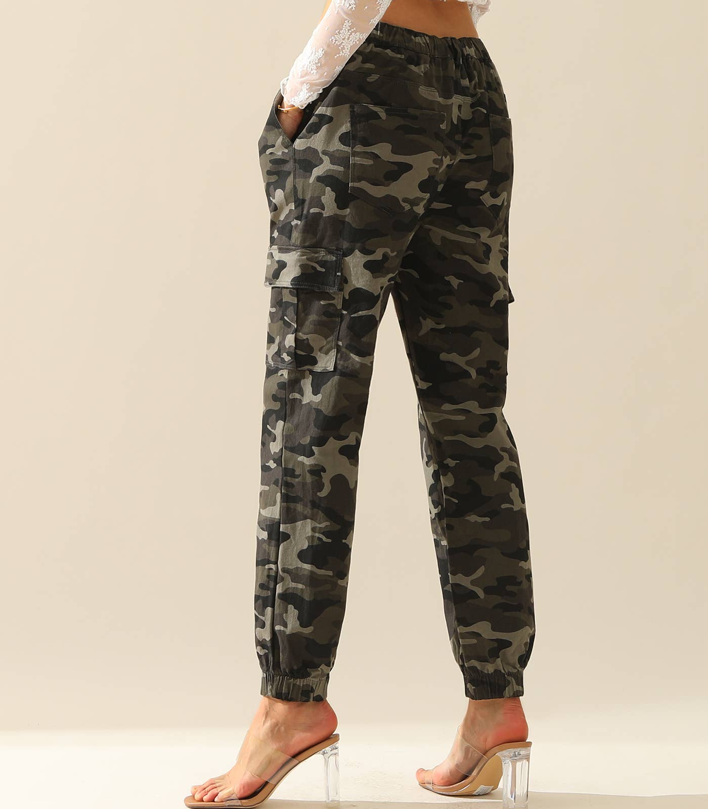 CWBLP400-1_Elastic Waist Camo Cargo Pants Cotton Work Pants