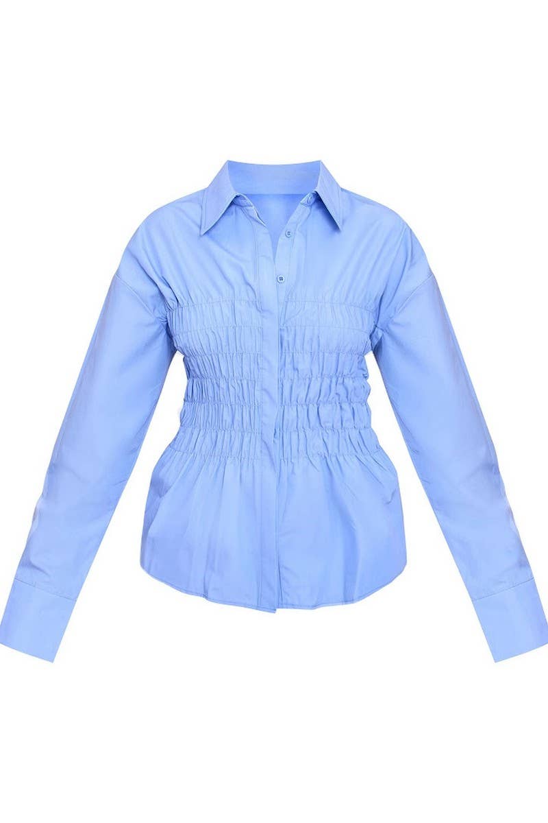 CWTBLL4080_LAPEL PLEATED WAIST LONG SLEEVE SHIRT