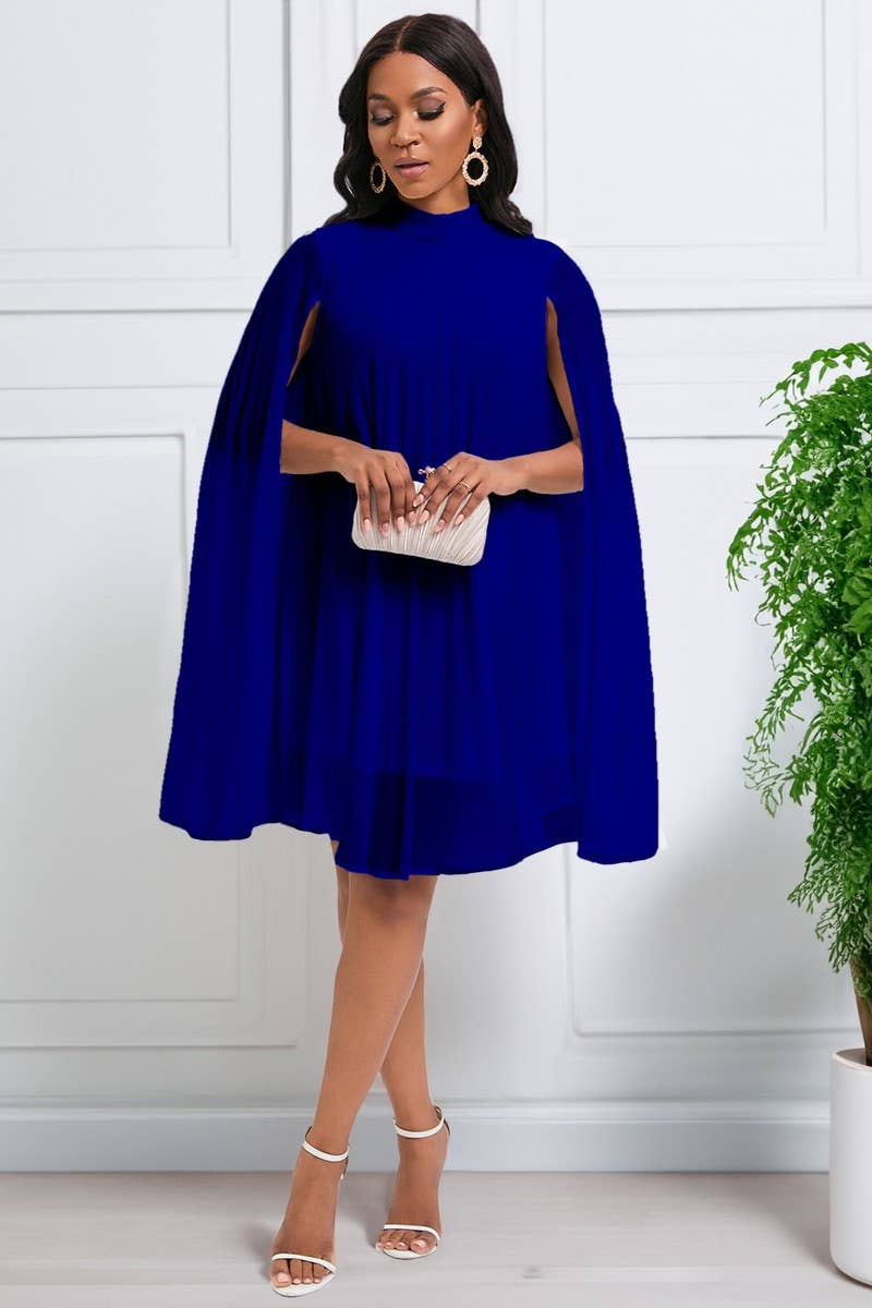 CWDSD3577_PLUS SIZE PULLOVER CAPE SHORT DRESS