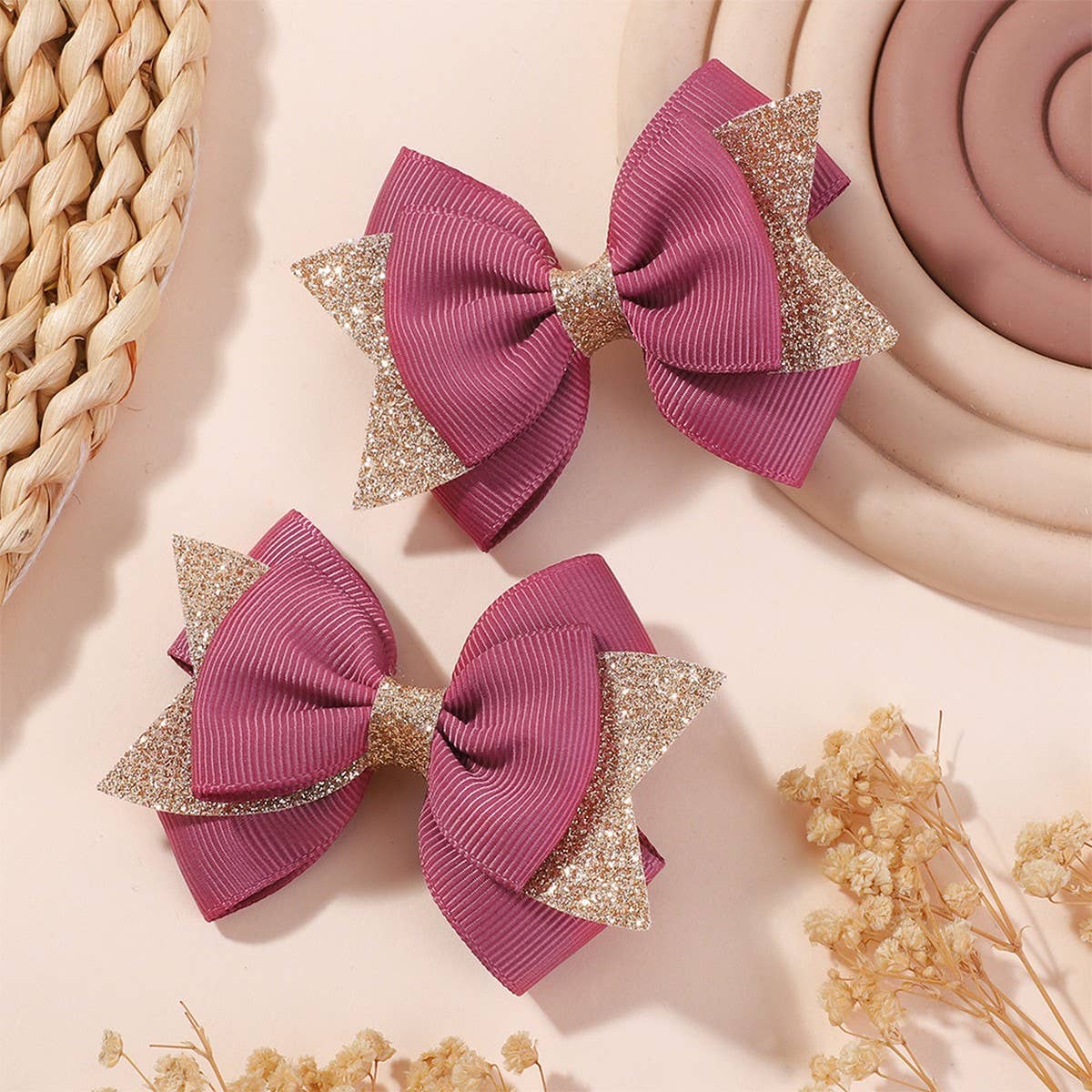 Handmade Glitter Bow Tail Hair Clip Set for Girls