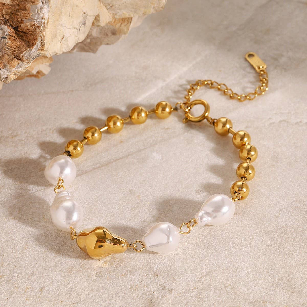 Titanium Steel Baroque Pearl Bracelet,Luxury Style