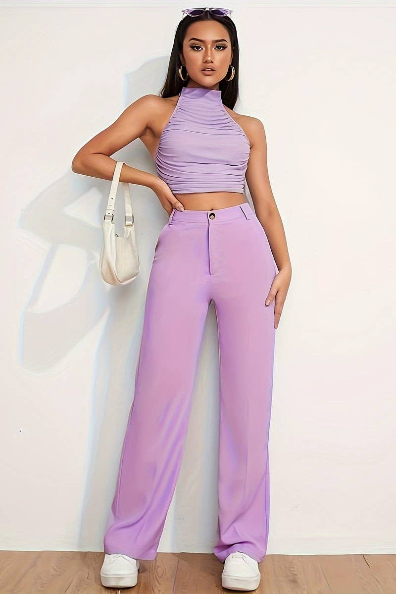 CWBLP2079_SOLID HIGH WAIST SLIM COMFORT DRESS PANTS