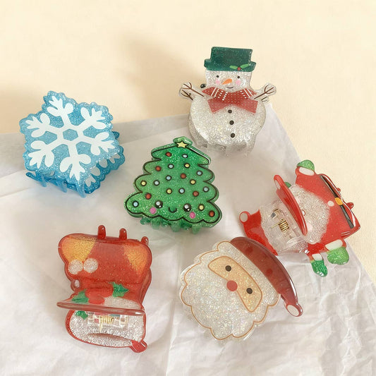 CWAHA07717_CHRISTMAS SANTA SNOWFLAKE HAIR CLAW CLIP RED