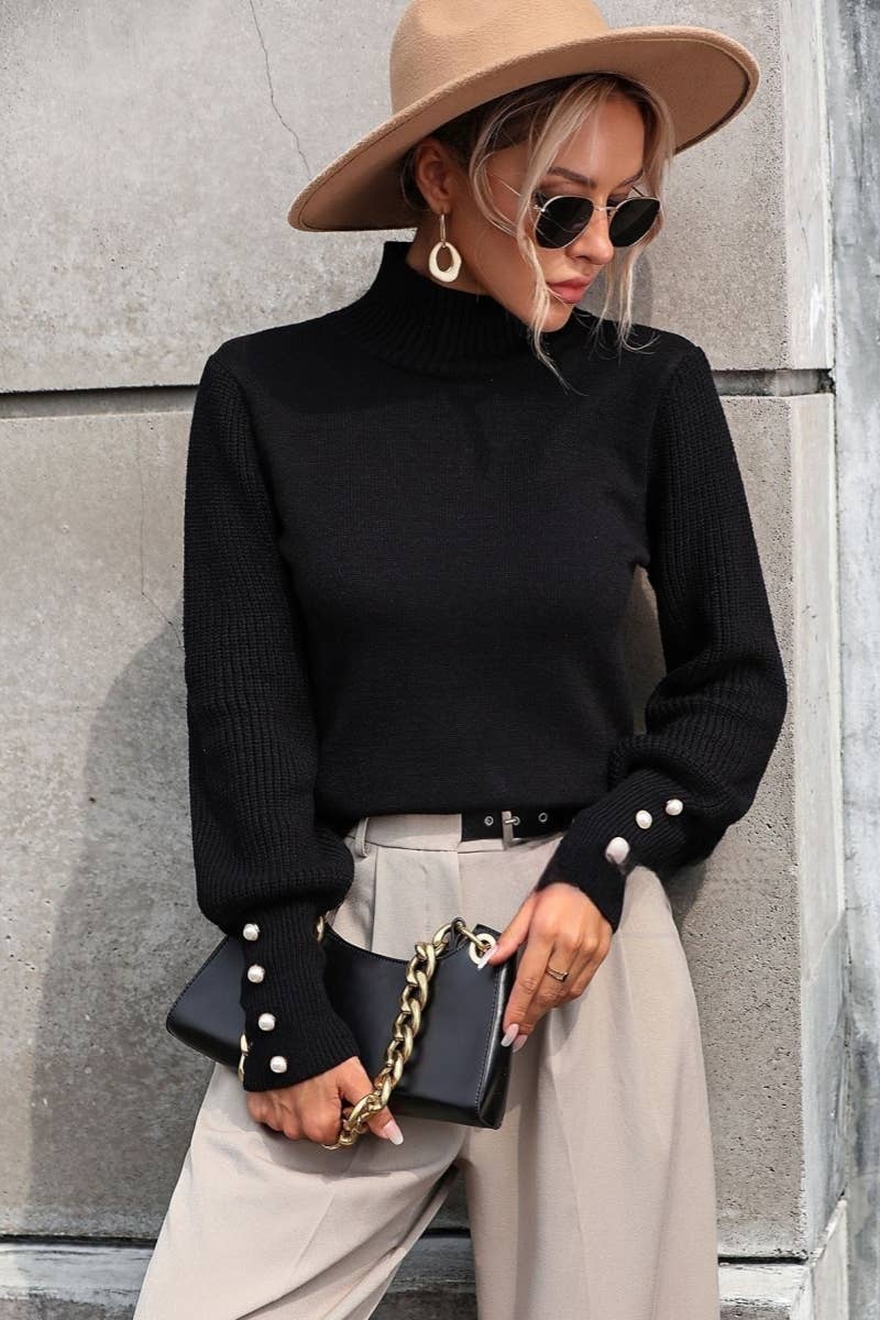 CWOSWL605_Turtle Neck Long Sleeve With Botton Sweater