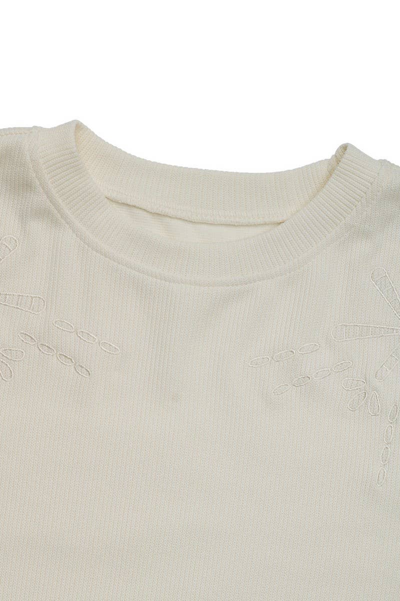 CWTBLL3742_ROUND NECK CASUAL LONG SLEEVE PULLOVER TOP