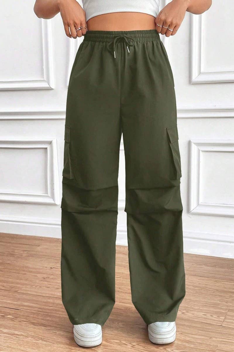 CWBLP1886_DRAWSTRING HIGH WAIST LOOSE COMMUTER OVERALLS