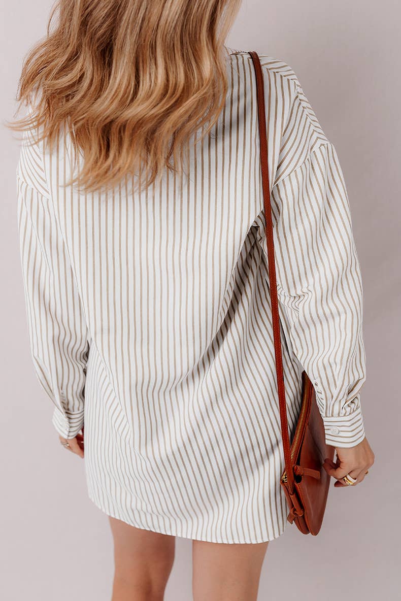 COMMUTER STYLE STRIPE SINGLE-BREASTED SHIRT DRESS