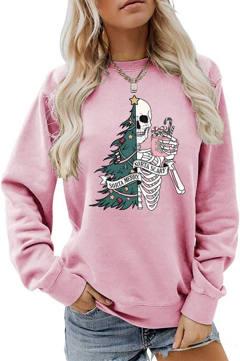 CWTBLL01328_PRINTED LOOSE PULLOVER CHRISTMAS SWEATSHIRT