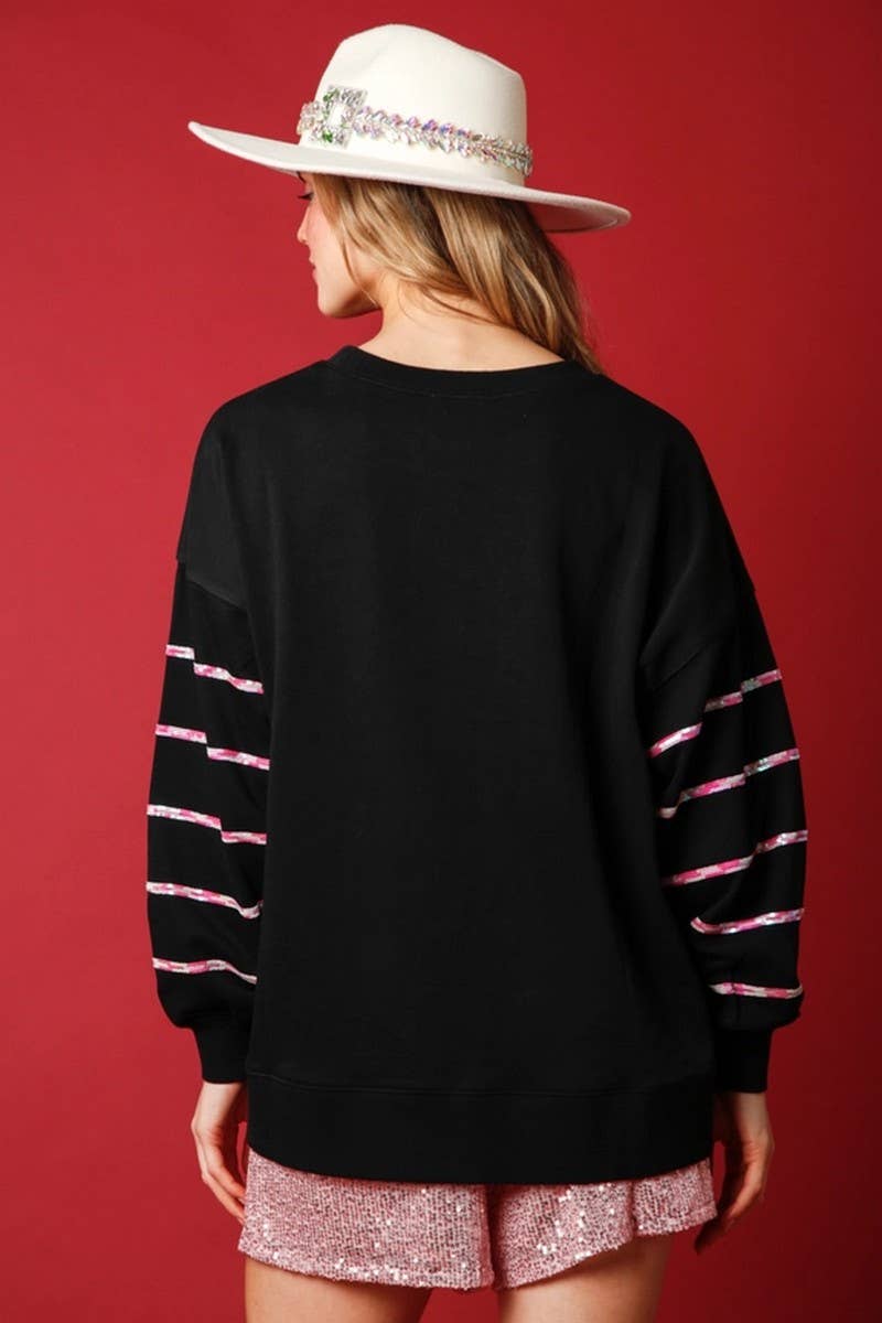 CWTBLL01271_CHRISTMAS SANTA SEQUIN STRIPE SWEATSHIRT