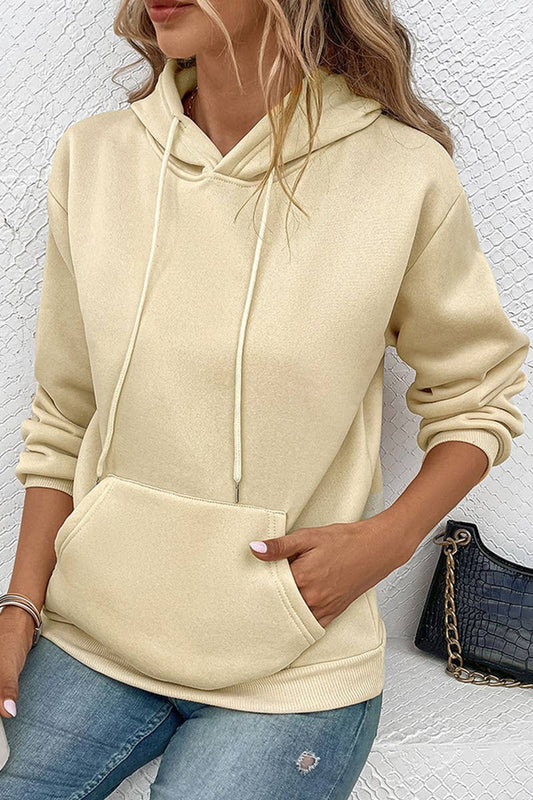 CASUAL HOODED PULLOVER SOLID COLOR POCKET HOODIE