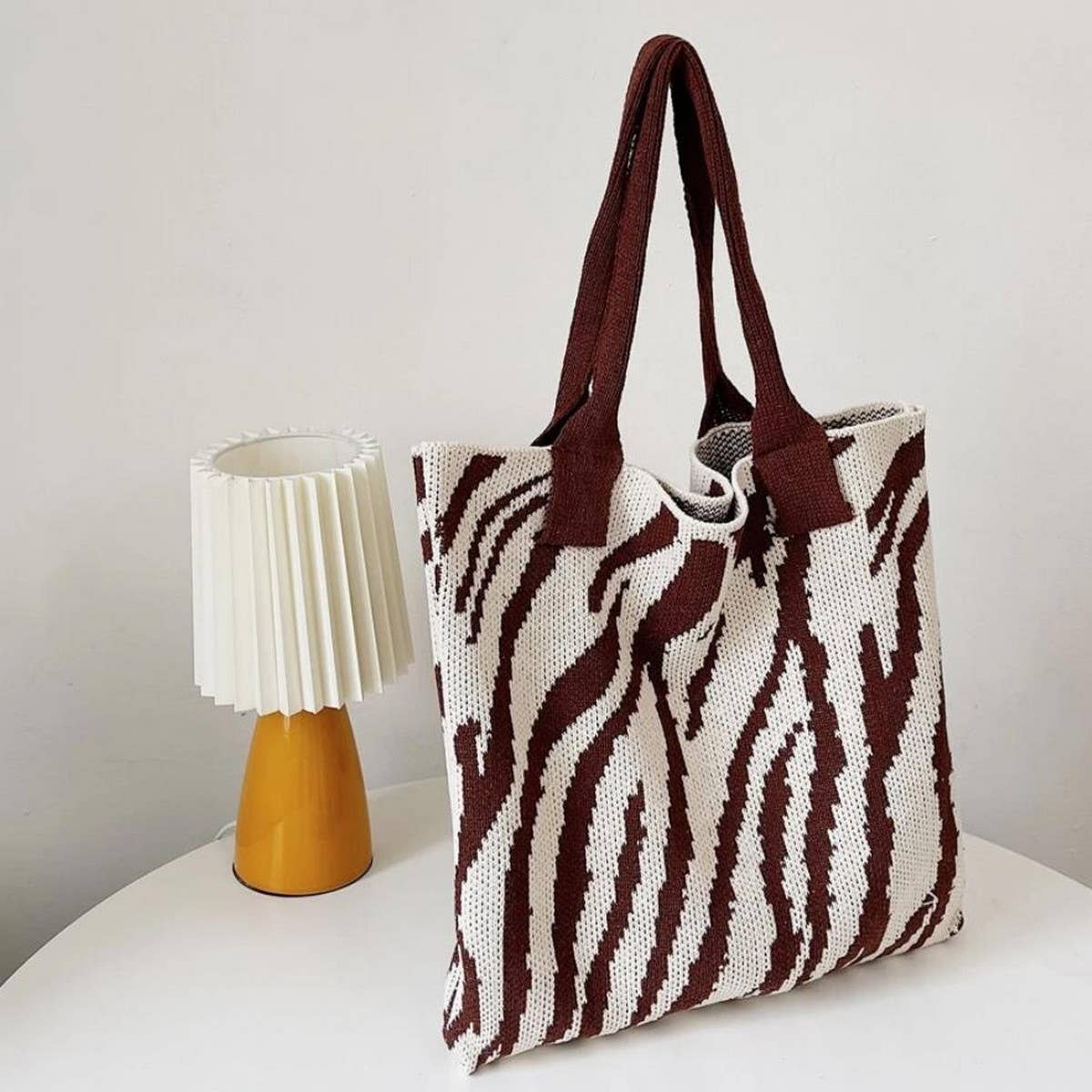 CWAB1955_STYLISH KNITTED STRIPED TOTE BAG