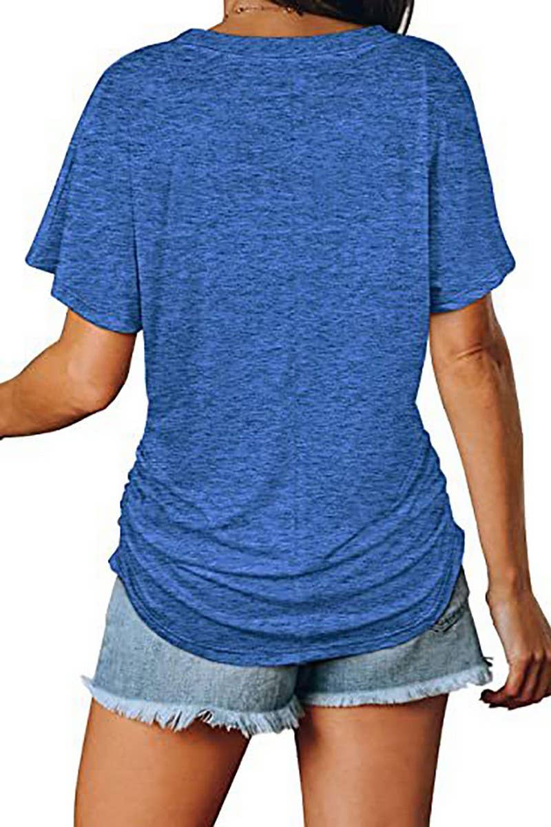 CWTTS1178_V-NECK SOLID COLOR CASUAL LOOSE TOP