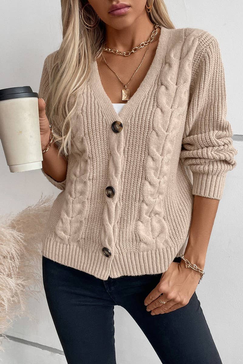 CWOCAL0839_VINTAGE SINGLE BREASTED CABLE KNIT CARDIGAN
