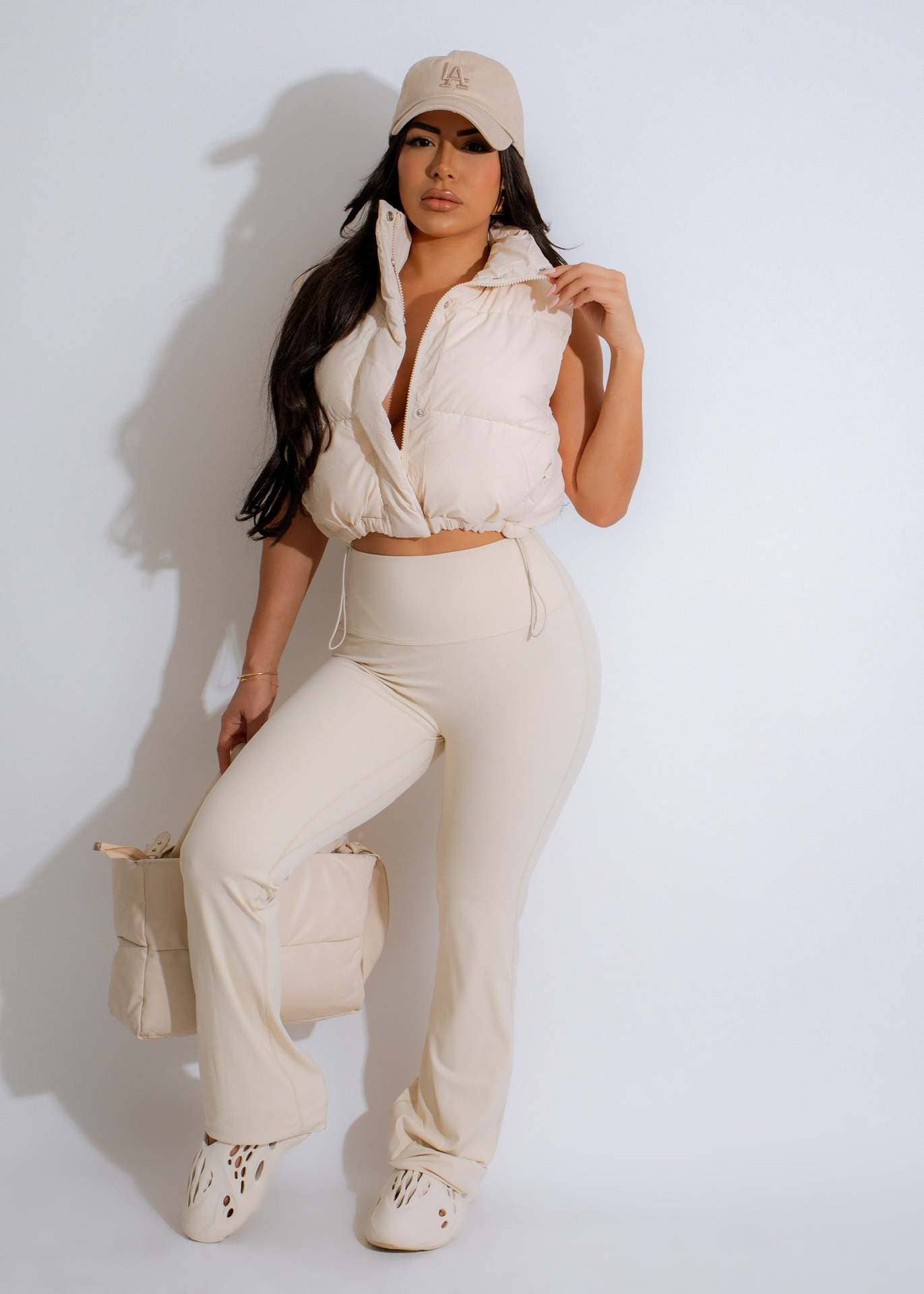 BEAUTY SOLID COLOR STAND-UP COLLAR ZIPPER VEST