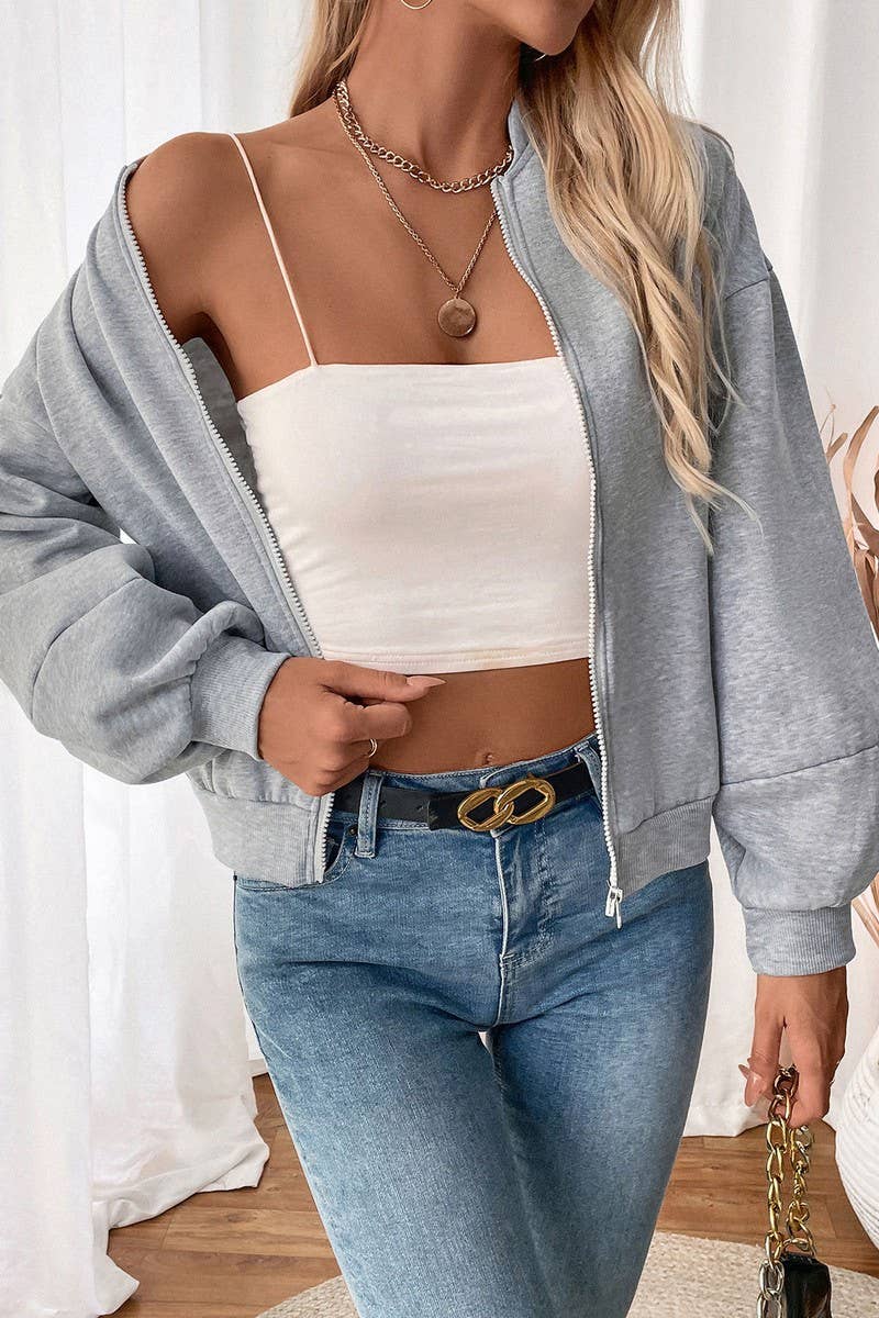 CWOCO1157_SHORT THICKENED SOLID COLOR SWEATER JACKET