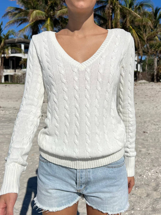 Casual simple long-sleeved V-neck woolen Sweater