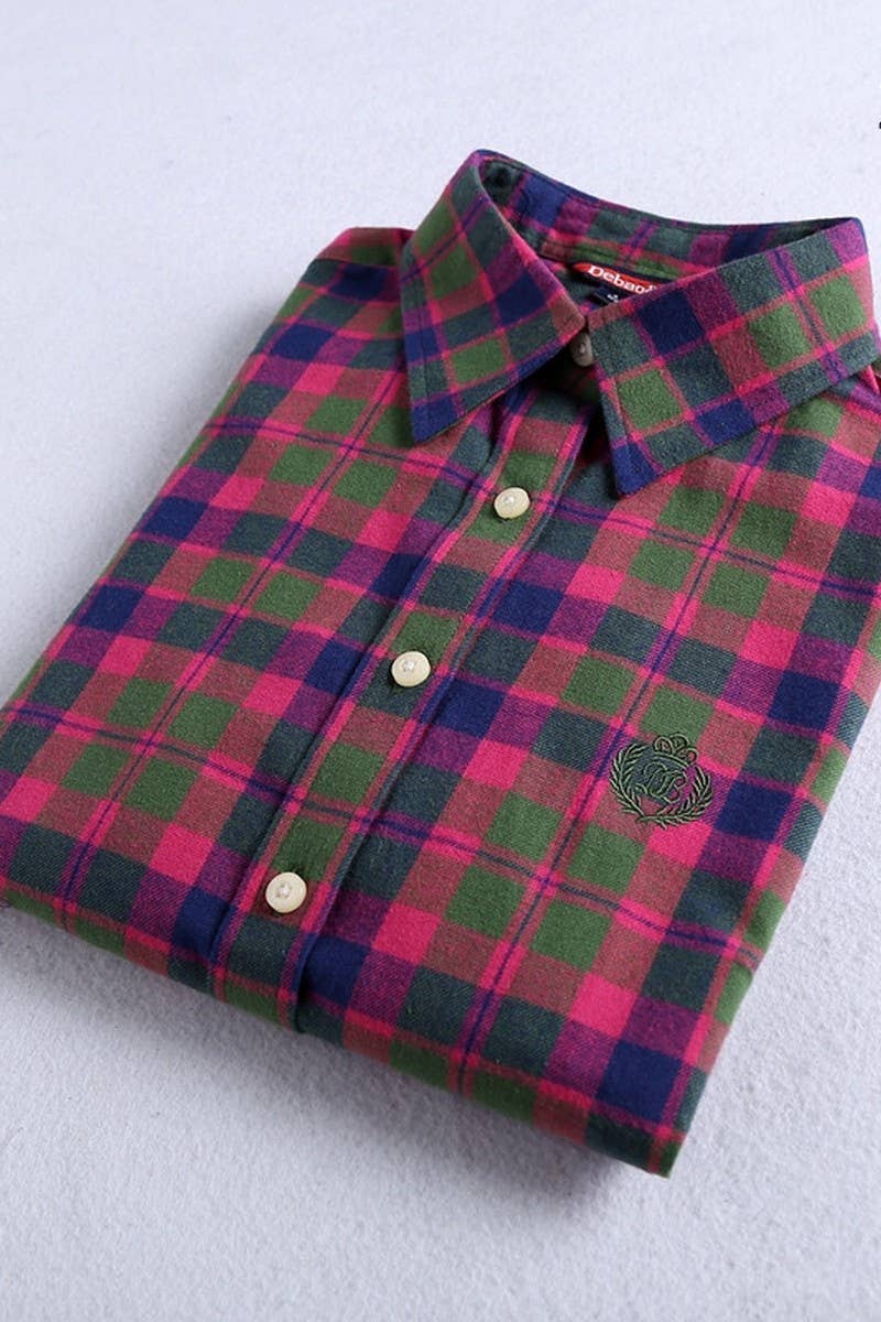 CWTSTL2241_LAPEL BRUSHED FLANNEL THICKENED PLAID SHIRT