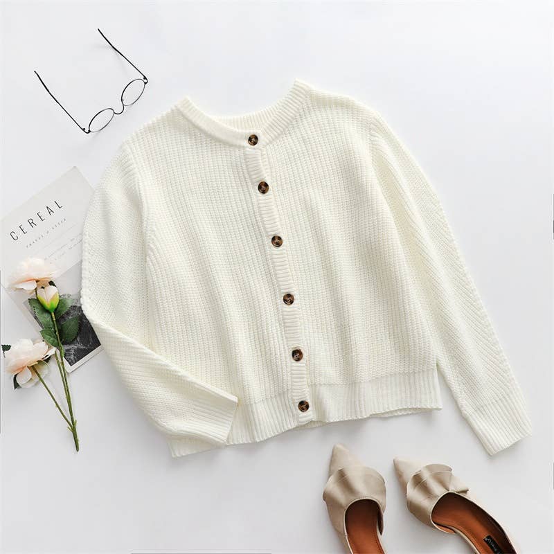 CWOSWL1398_Button Down V-neck Long Sleeve Sweater