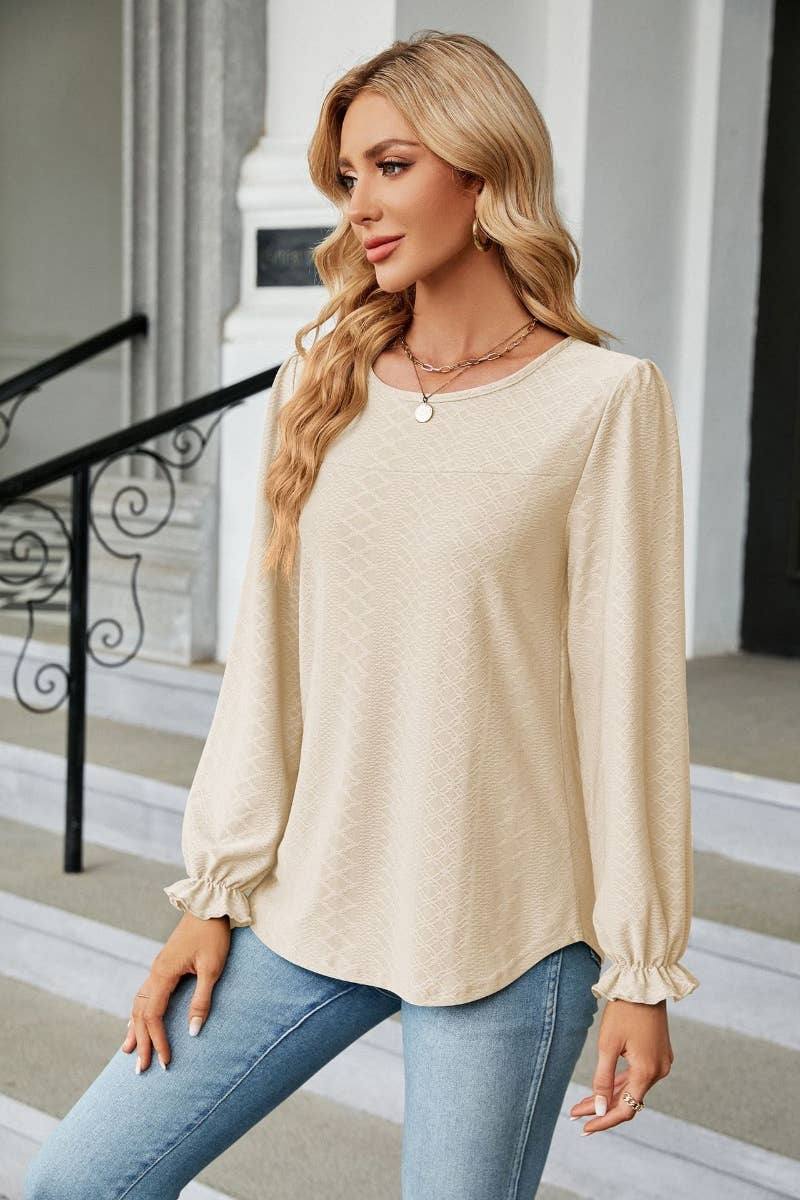 CWTBLL2820_FALL SOLID COLOR CREW NECK LONG SLEEVE TOP