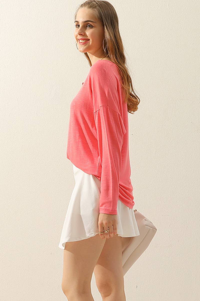 CWTTL1454_Zip Neck Long Sleeve Pullover Top