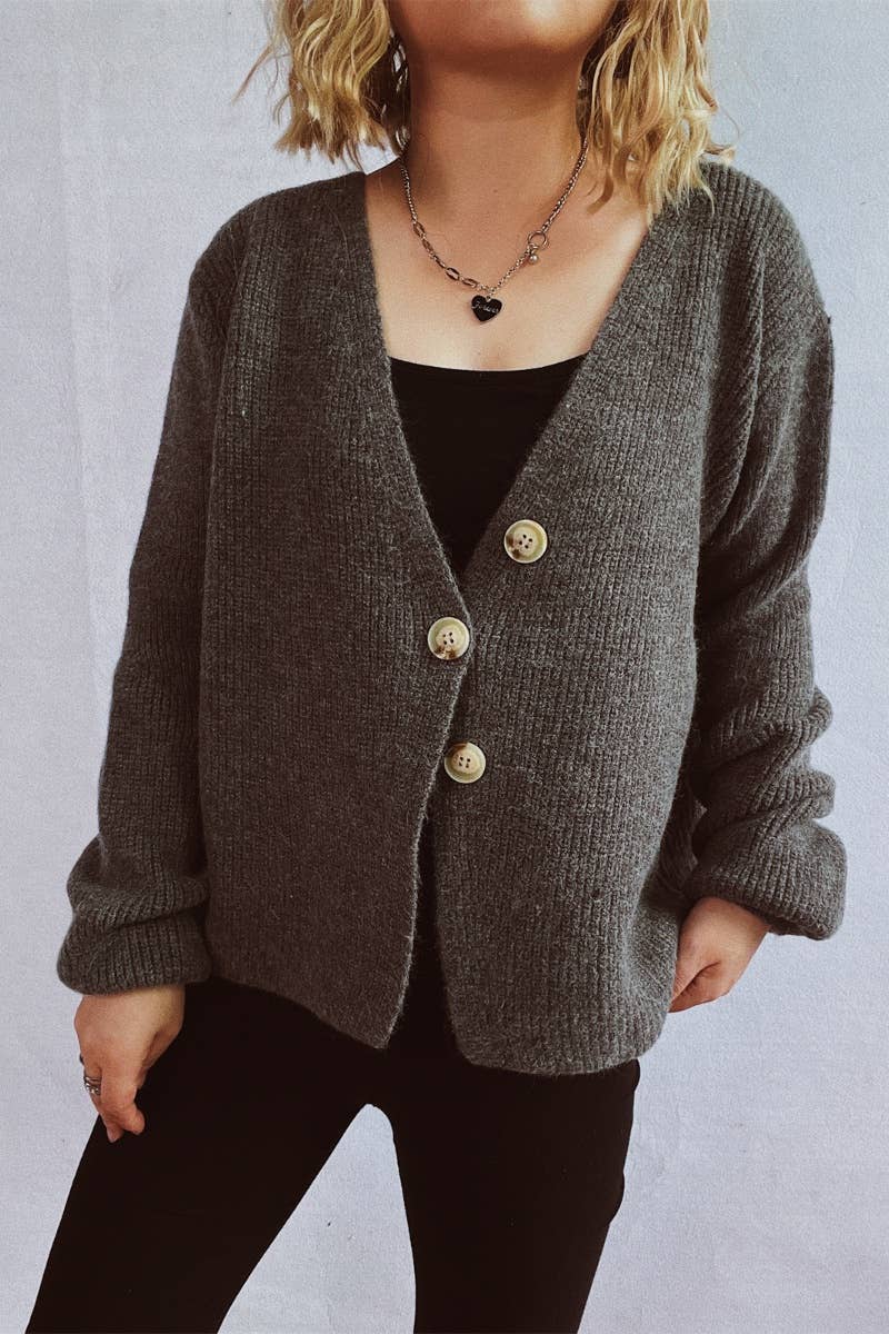CWOCAL1145_V-NECK BUTTON-UP LONG SLEEVE CARDIGAN