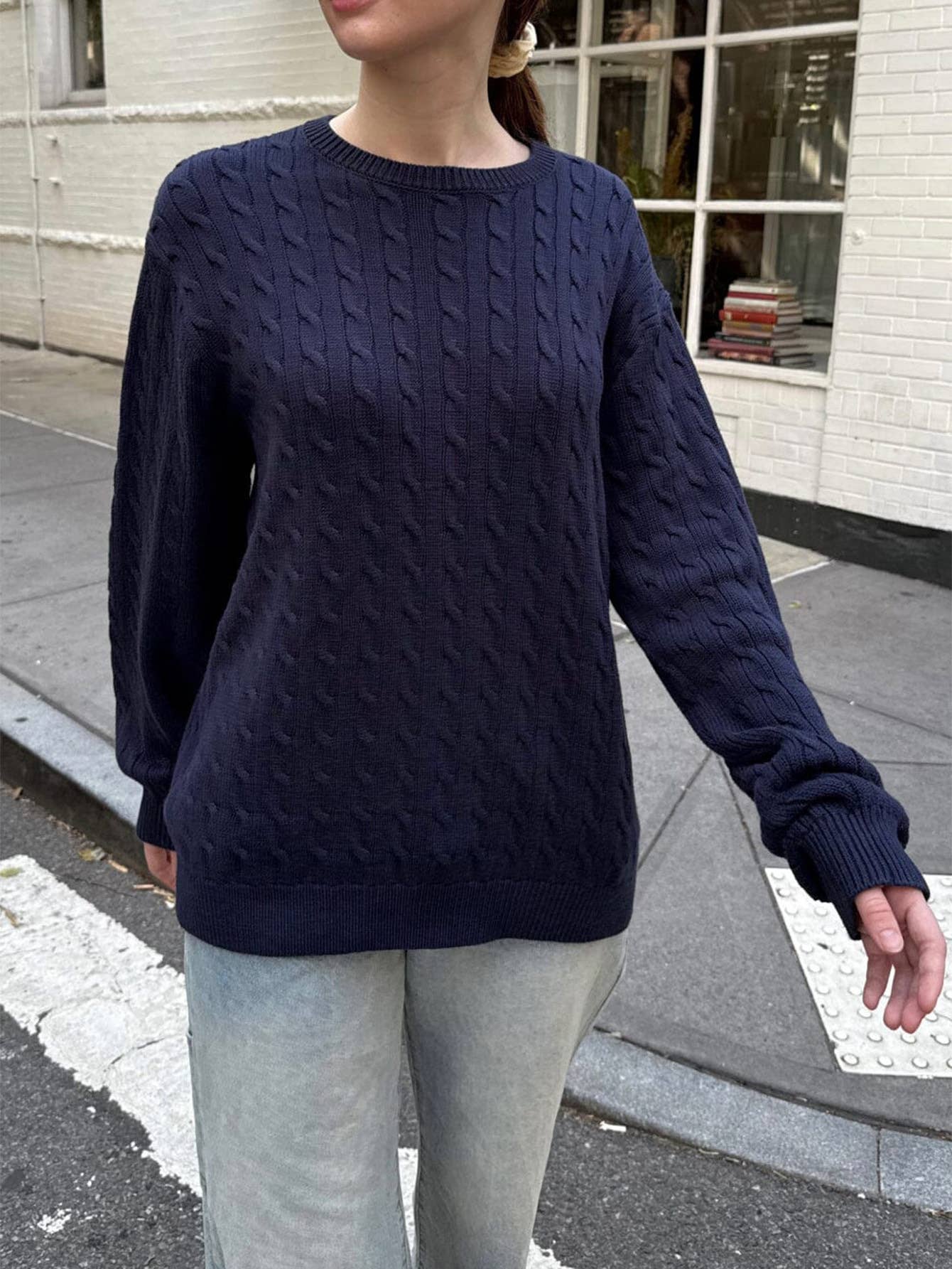 Casual solid-color long-sleeved base sweater