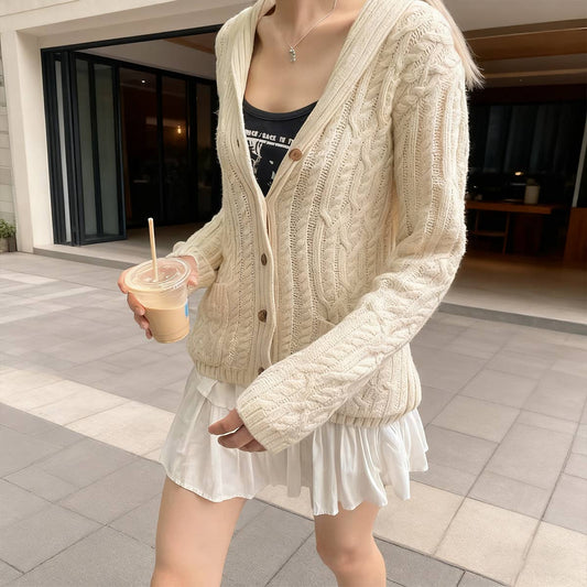 Casual simple button long-sleeved woolen coat